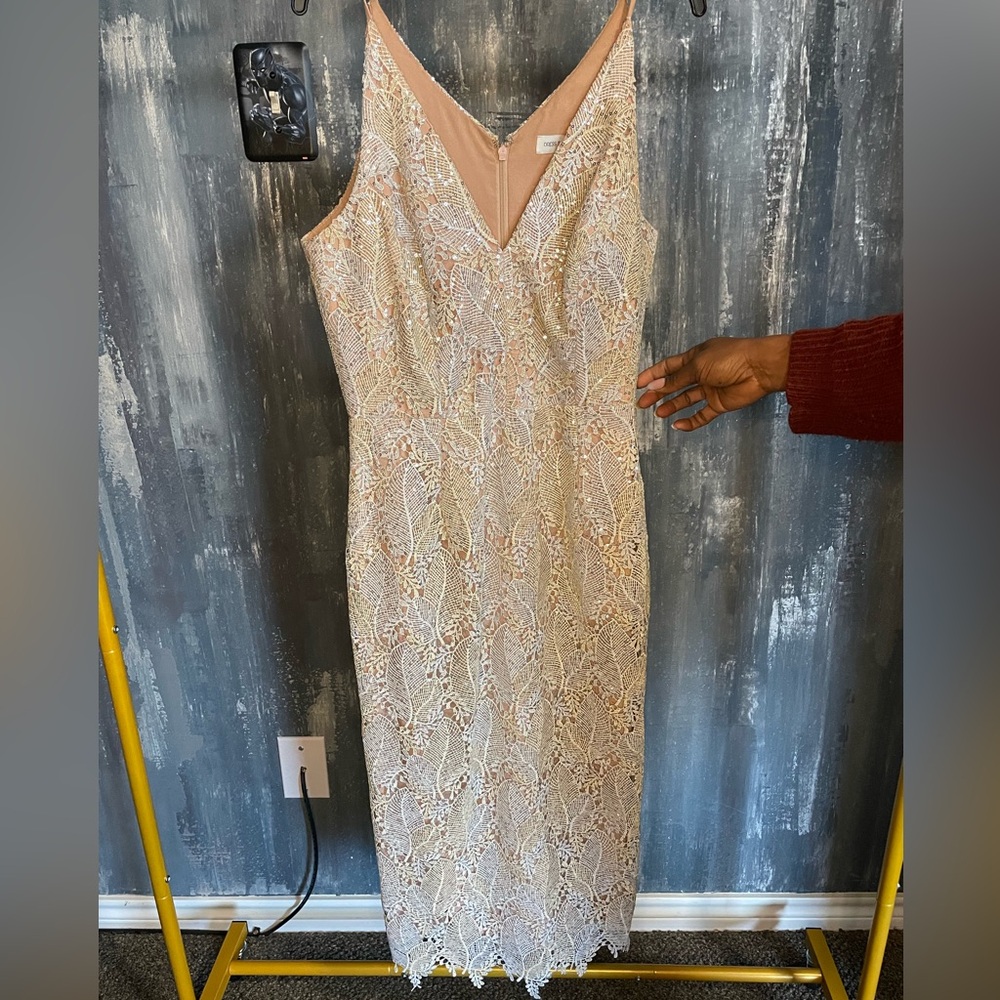 Champagne V-Neck Dress With Rhinestone